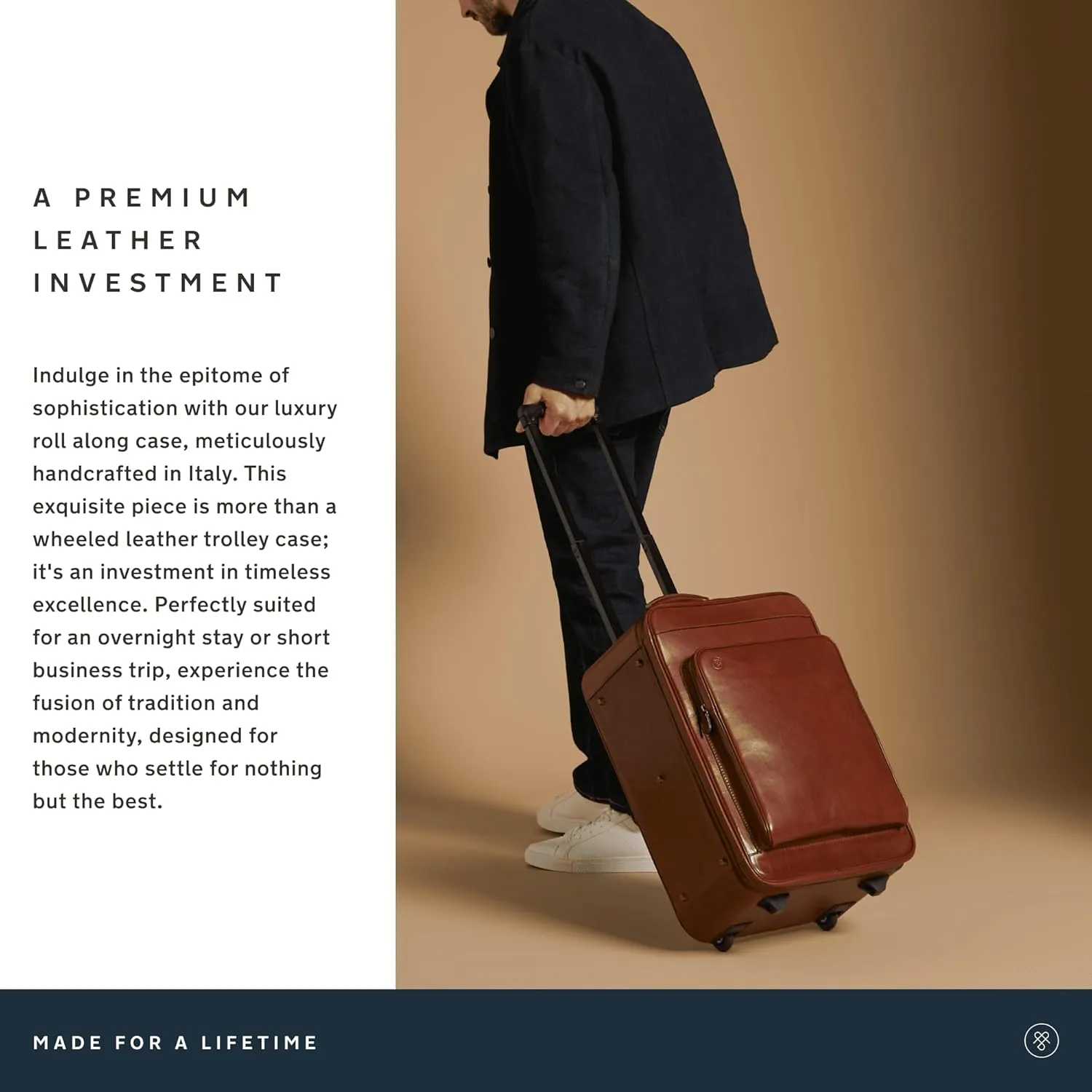 Maxwell Scott - Personalized Luxury Leather Wheeled Rolling Trolley Case Luggage - The Piazzale - Chestnut Tan