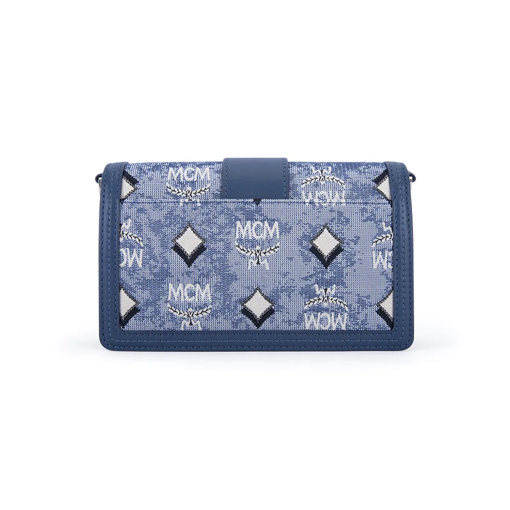 MCM Gretl Vintage Monogram Jacquard Crossbody Bag Blue  Mini