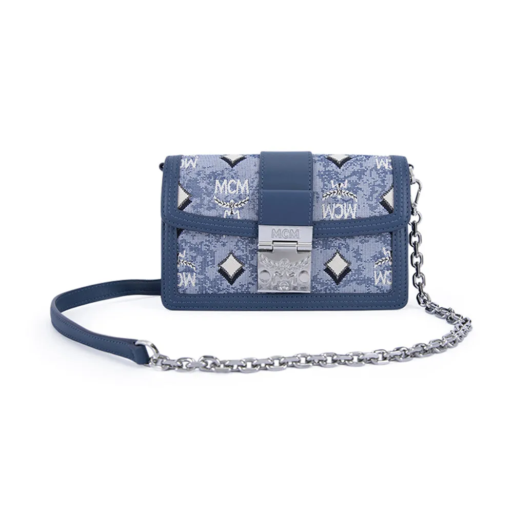 MCM Gretl Vintage Monogram Jacquard Crossbody Bag Blue  Mini
