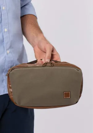 Means Wear Mens Canvas w/PU Leather Travel Toiletry Bag (Olive)