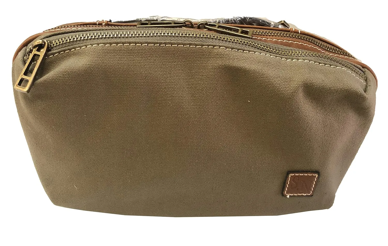 Means Wear Mens Canvas w/PU Leather Travel Toiletry Bag (Olive)