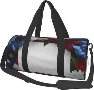 Memorial Day American Flag Flower Travel Bag for Women & Men, Large Capacity Duffle Bag with Detachable Shoulder Strap, Waterproof Overnight Weekender Bag for Gym Business Vacation Short Trips