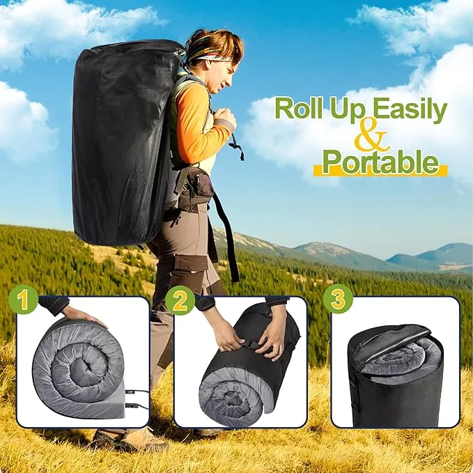 Memory Foam Camping Mattress Portable Roll Up Foam Sleeping Pad Guest Floor Mattress Foldable Camping Pad Lightweight Foam Sleeping Mat Cot Mattress with Removable Waterproof Cover Travel Bag