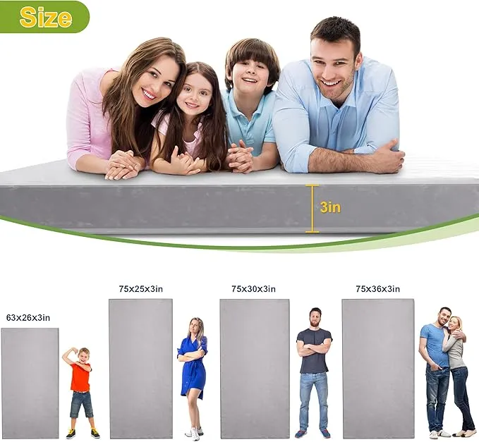 Memory Foam Camping Mattress Portable Roll Up Foam Sleeping Pad Guest Floor Mattress Foldable Camping Pad Lightweight Foam Sleeping Mat Cot Mattress with Removable Waterproof Cover Travel Bag