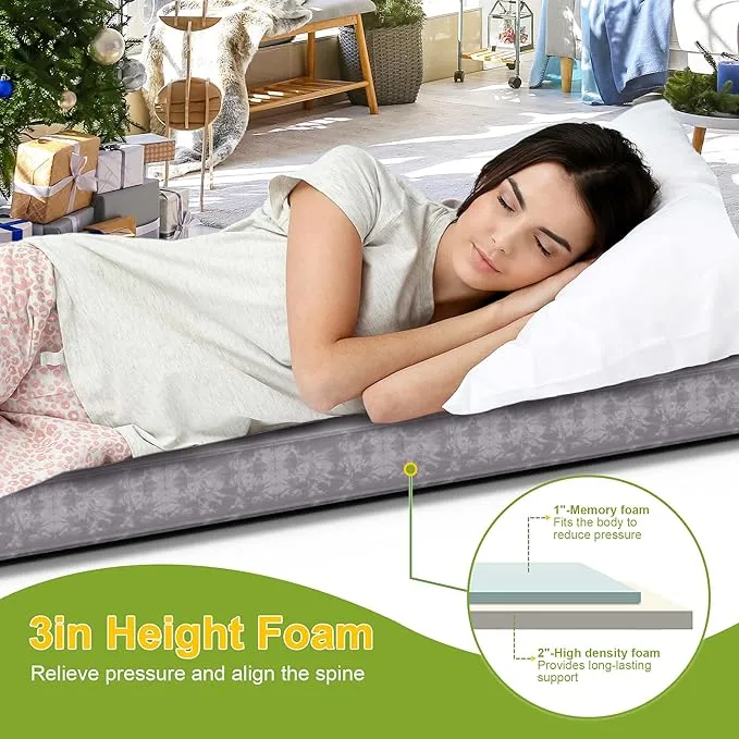 Memory Foam Camping Mattress Portable Roll Up Foam Sleeping Pad Guest Floor Mattress Foldable Camping Pad Lightweight Foam Sleeping Mat Cot Mattress with Removable Waterproof Cover Travel Bag