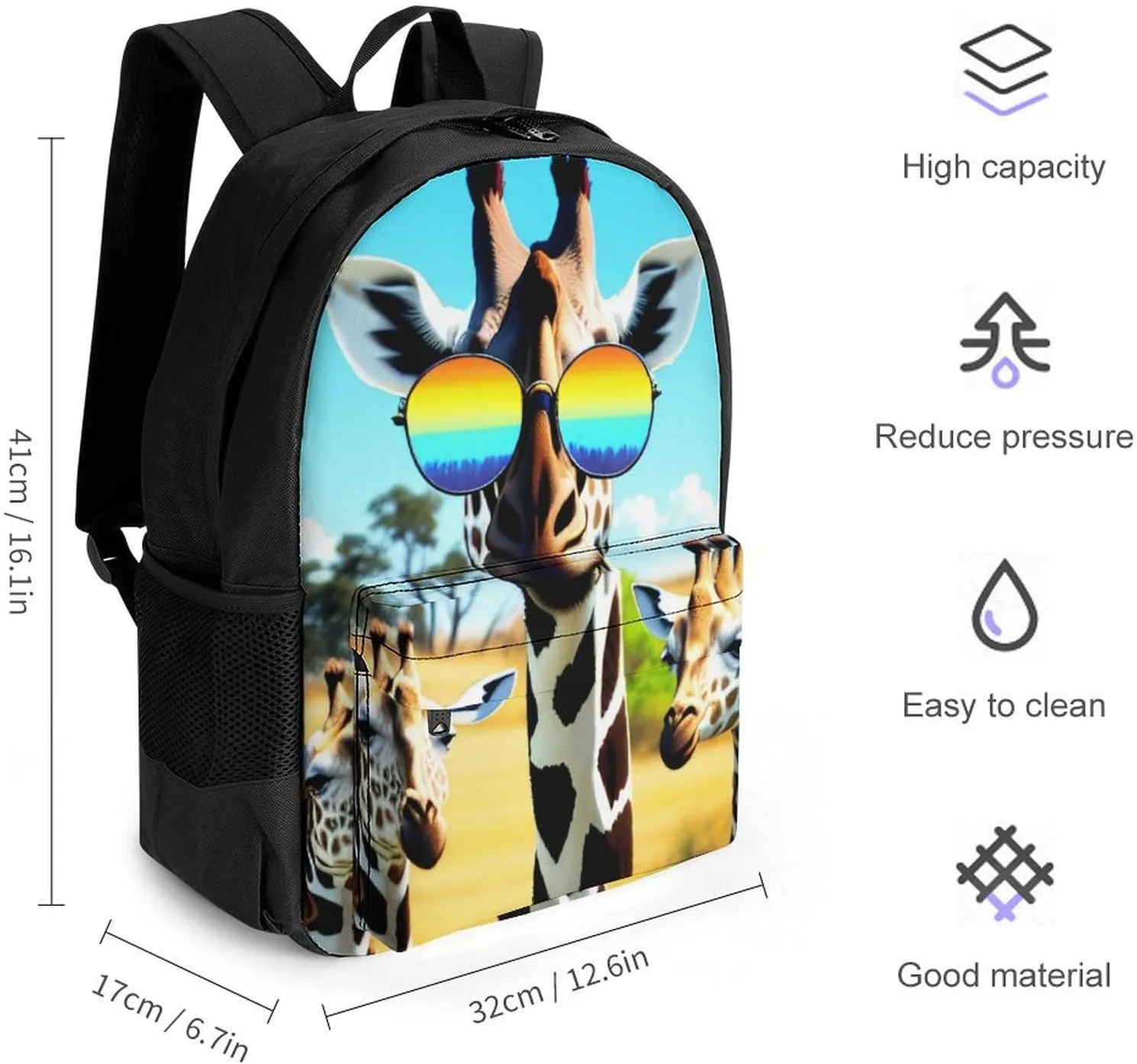 Men & Women Lightweight Crazy Cool Giraffe Art Casual Daypack Large Capacity Bookbag With Adjustable Shoulder Straps for Gym Business Bicycle