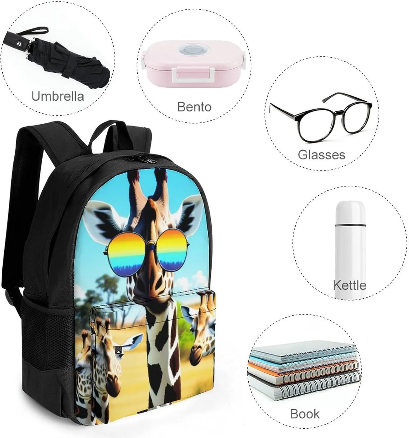 Men & Women Lightweight Crazy Cool Giraffe Art Casual Daypack Large Capacity Bookbag With Adjustable Shoulder Straps for Gym Business Bicycle