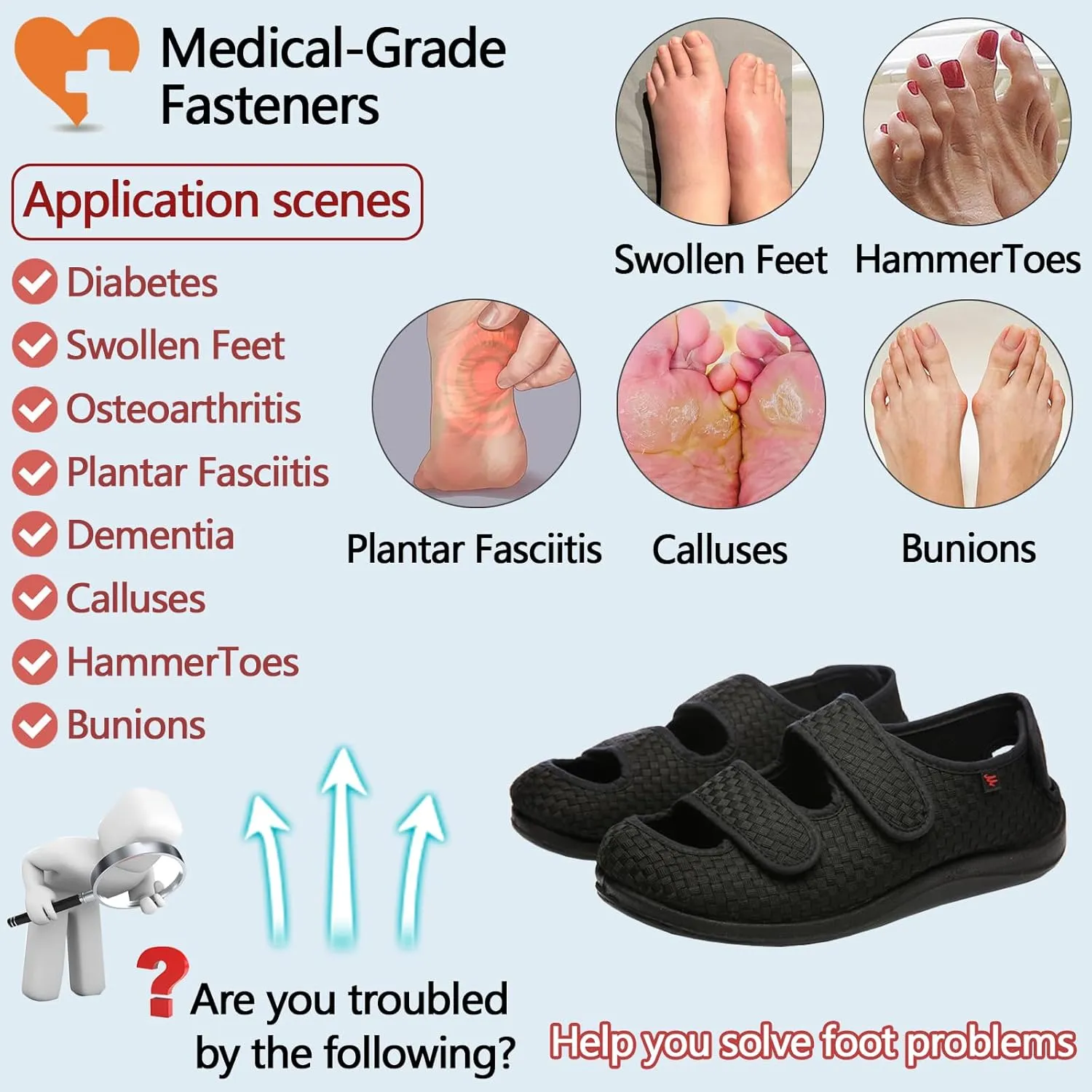 Men Women Diabetic Shoes,Edema Footwear,Adjustable Magic Stickers for Fat Feet,Wide Feet,Big Toes,Foot Diseases,Swollen Feet,Arthritis,Valgus Feet,Deformed Feet