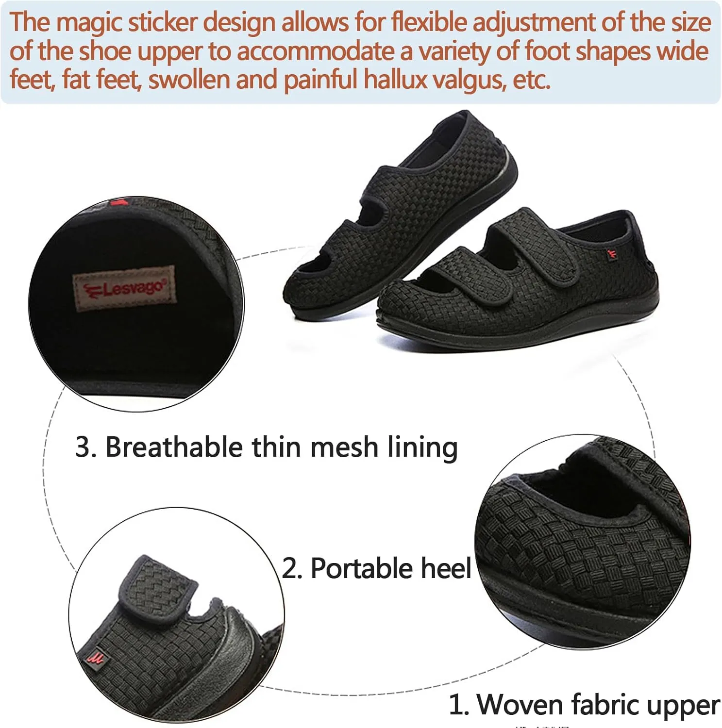 Men Women Diabetic Shoes,Edema Footwear,Adjustable Magic Stickers for Fat Feet,Wide Feet,Big Toes,Foot Diseases,Swollen Feet,Arthritis,Valgus Feet,Deformed Feet