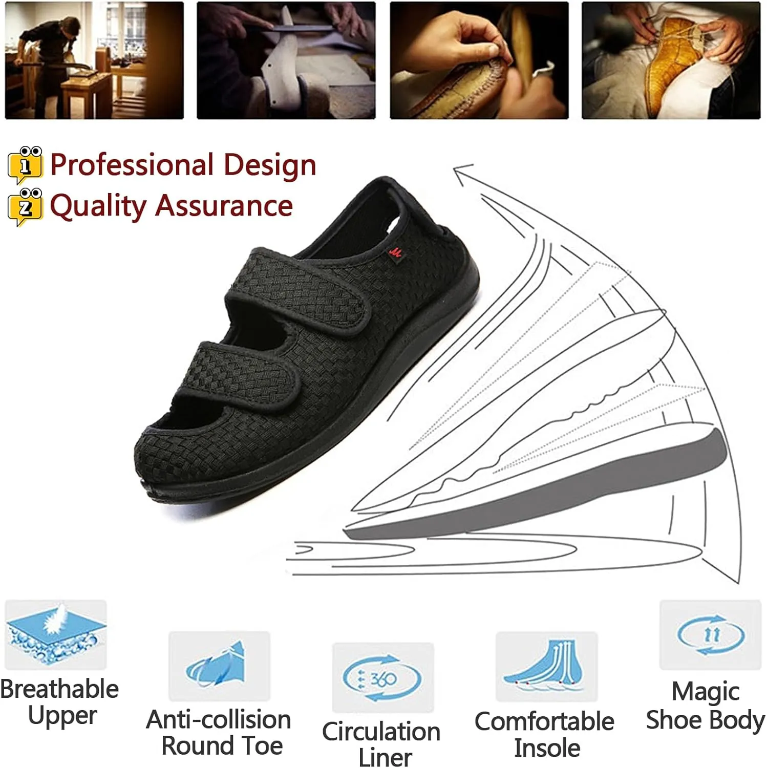 Men Women Diabetic Shoes,Edema Footwear,Adjustable Magic Stickers for Fat Feet,Wide Feet,Big Toes,Foot Diseases,Swollen Feet,Arthritis,Valgus Feet,Deformed Feet