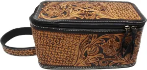 Men Women Western Wool Floral Tooled Leather Travel Toiletry Dopp Kit Bag 18FKTDopp