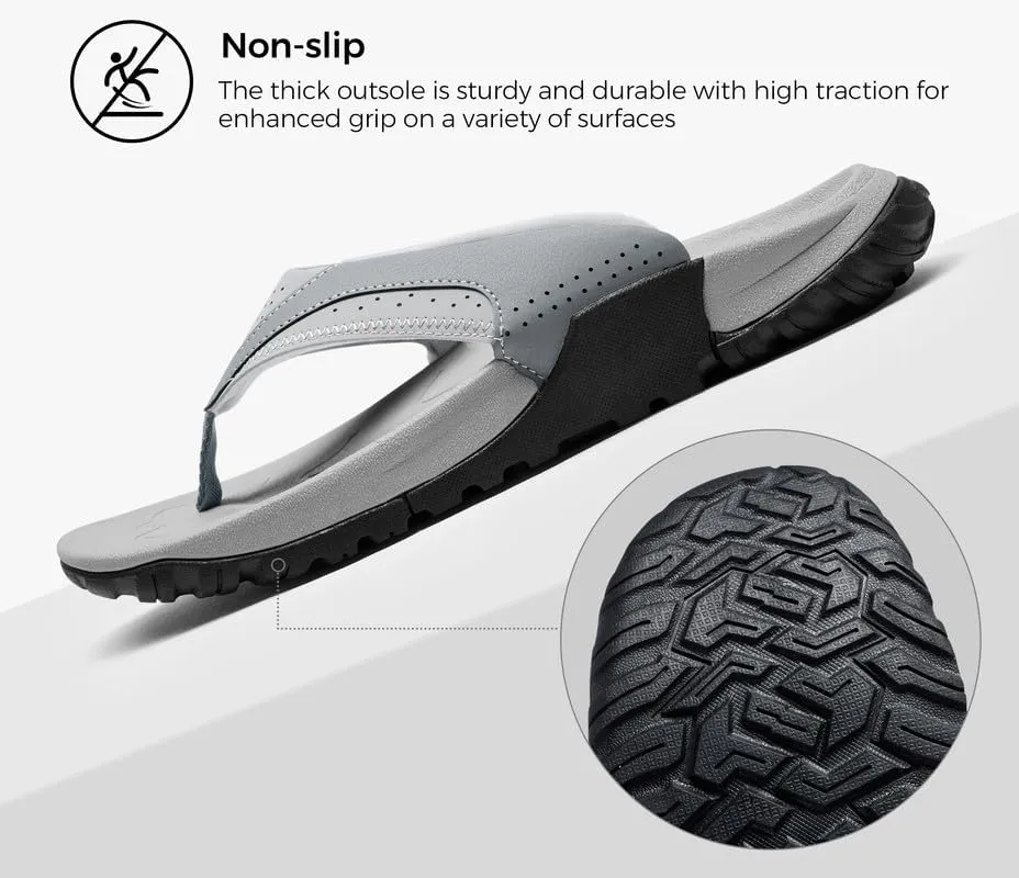 Mens Arch Support Walking Flip Flops Durable Comfort Outdoor Thong Sandals for Men Non Slip Summer Beach Sandals