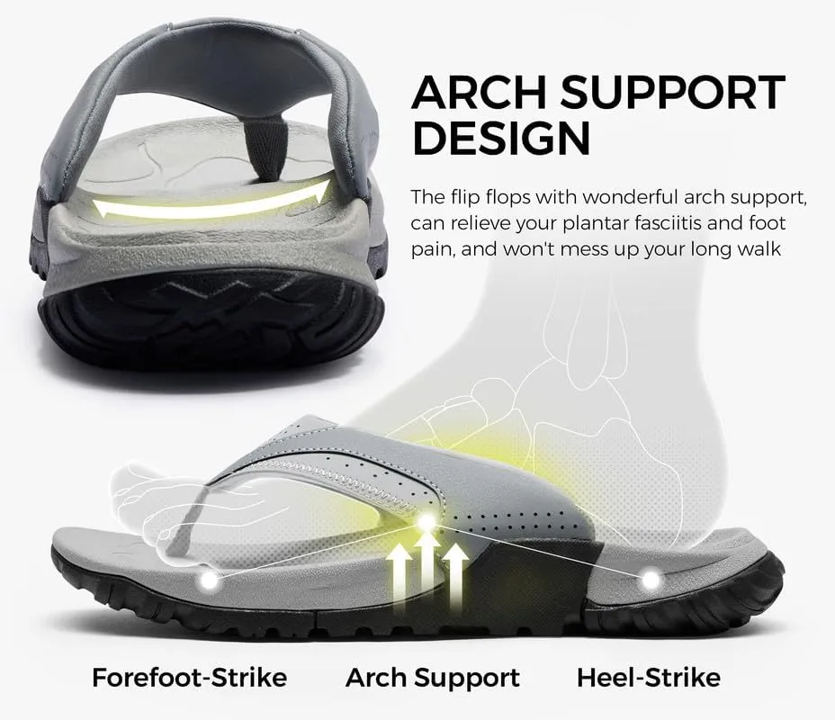Mens Arch Support Walking Flip Flops Durable Comfort Outdoor Thong Sandals for Men Non Slip Summer Beach Sandals