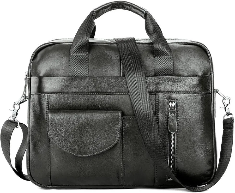 Men's Briefcase Men's Leather Briefcase Shoulder Bag Leather Crossbody Bag for Work Office Travel