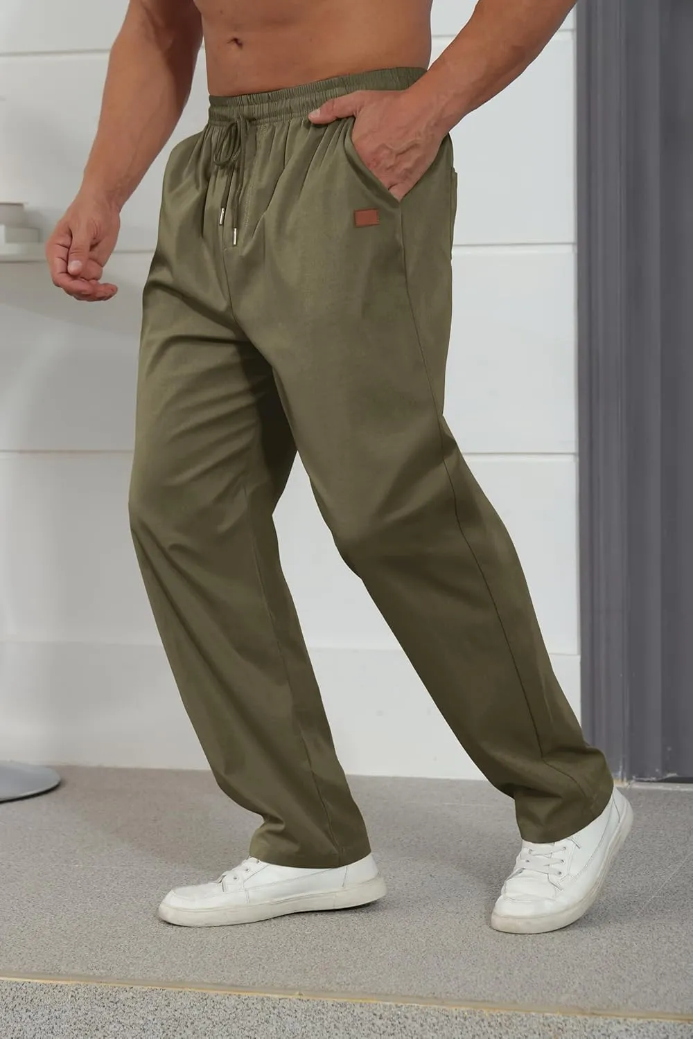Mens Casual Jogger Pants Relaxed Fit Cargo Pants Drawstring Sweatpants Hiking Outdoor Twill Sport Pants