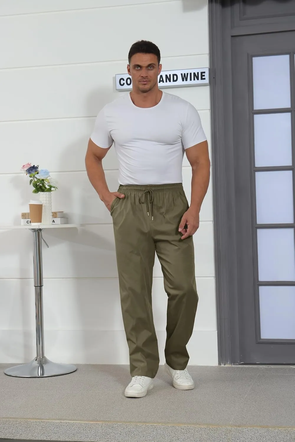 Mens Casual Jogger Pants Relaxed Fit Cargo Pants Drawstring Sweatpants Hiking Outdoor Twill Sport Pants