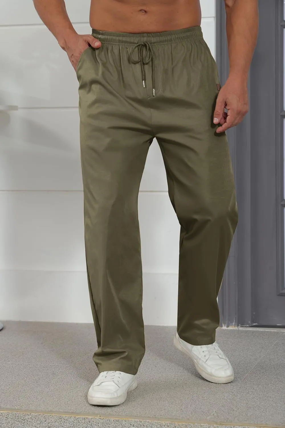 Mens Casual Jogger Pants Relaxed Fit Cargo Pants Drawstring Sweatpants Hiking Outdoor Twill Sport Pants