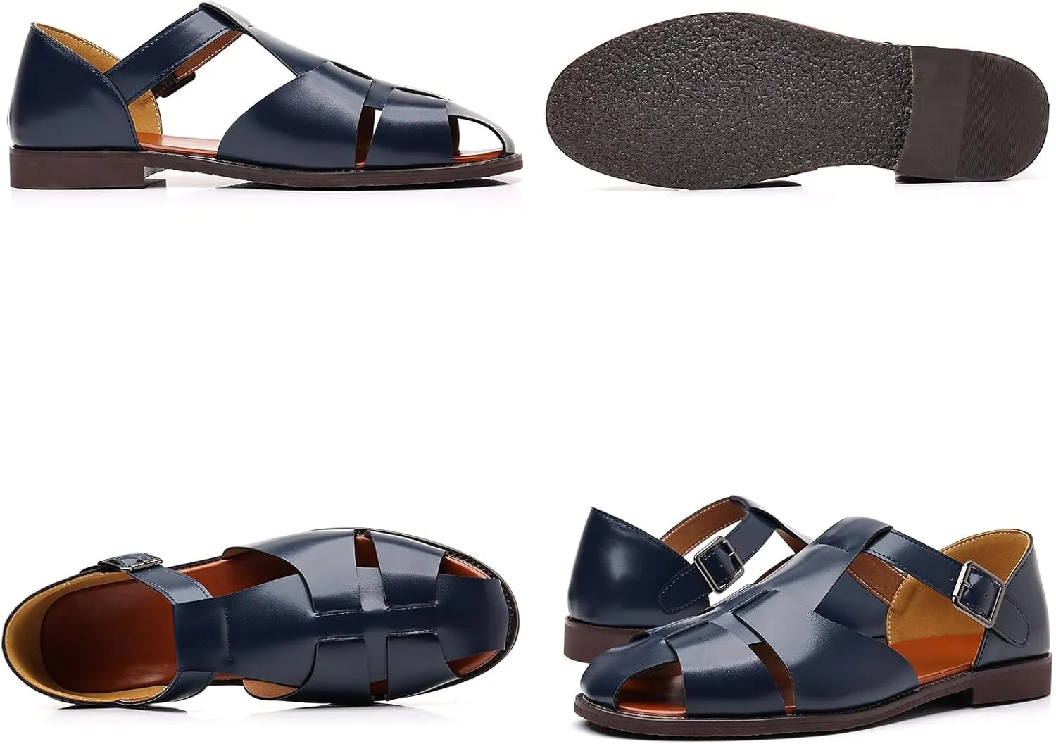 Men's Closed-Toe Flat Fisherman Sandals Lightweight Non-Slip Adjustable Hook & Loop Leather Wading Sandals for Summer Beach Casual Daily Wear