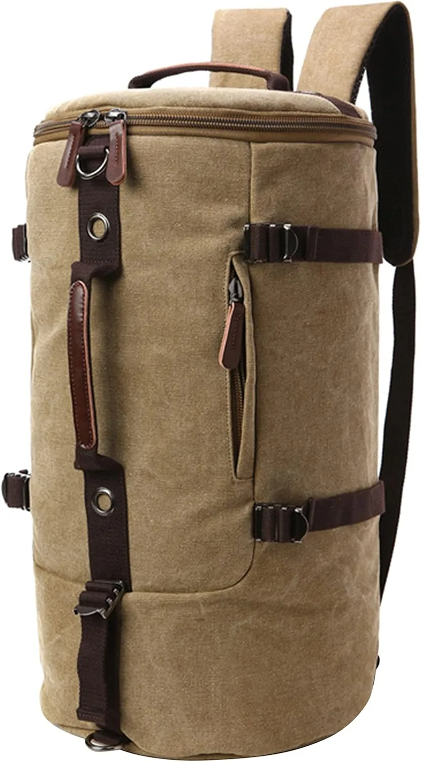 Men's Convertible Travel Duffle Bag Canvas Lightweight Backpack Multipurpose Shoulder Bags Weekend Overnight Handbag (A/Brown)