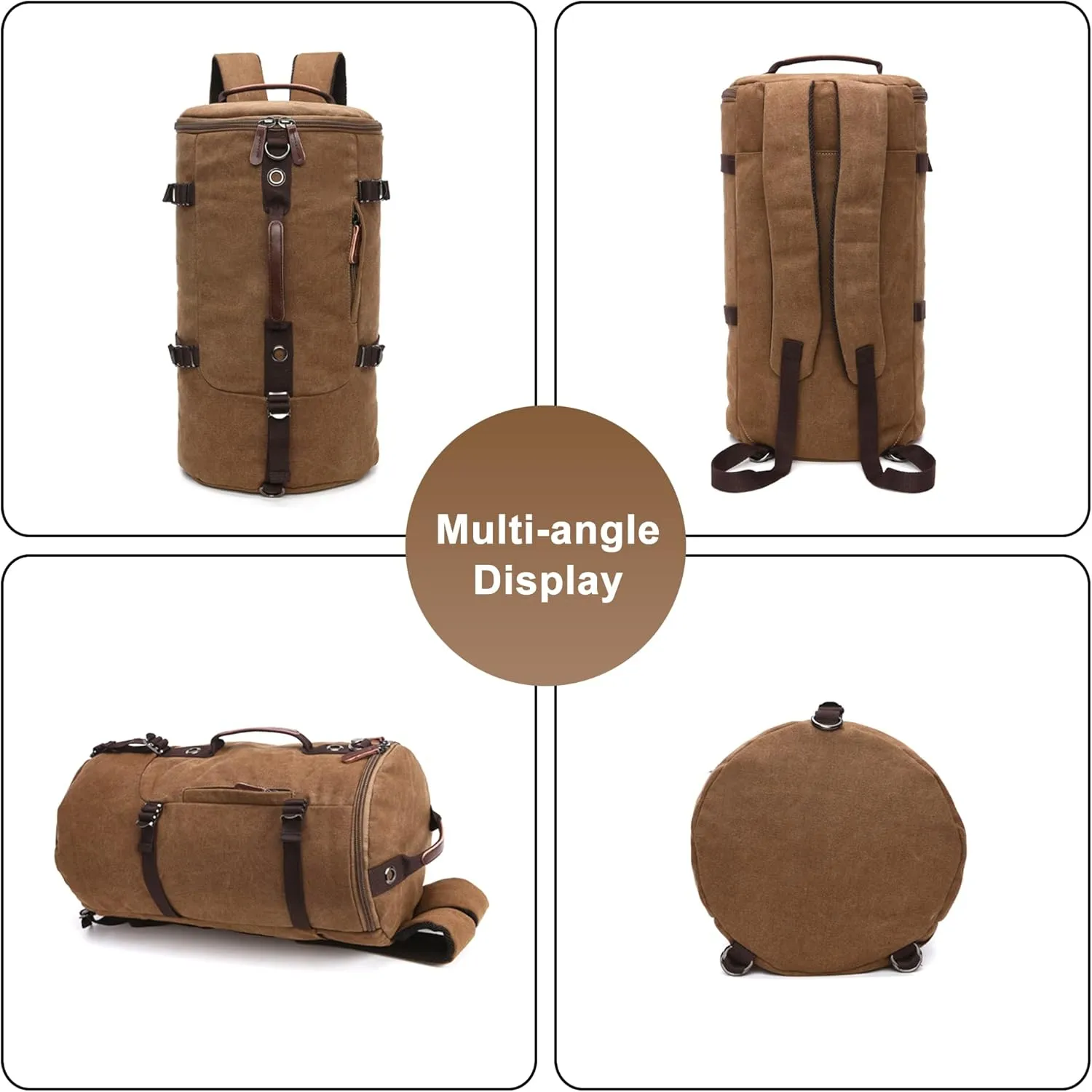 Men's Convertible Travel Duffle Bag Canvas Lightweight Backpack Multipurpose Shoulder Bags Weekend Overnight Handbag (A/Brown)