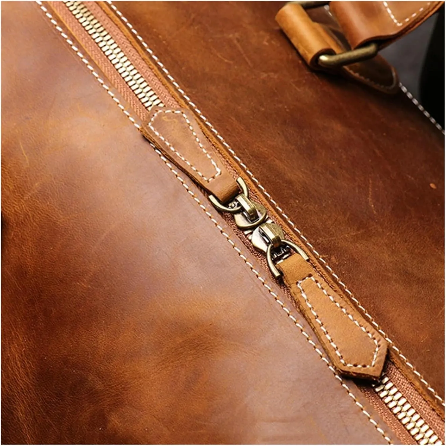 Men's Cowhide Travel Bag Women's Weekend Handbag Large Capacity Vintage Duffle Bag Leather Laptop Bag Suitable For Traveling, Business Trip, Outdoor(Vintage Brown)
