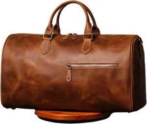Men's Cowhide Travel Bag Women's Weekend Handbag Large Capacity Vintage Duffle Bag Leather Laptop Bag Suitable For Traveling, Business Trip, Outdoor(Vintage Brown)