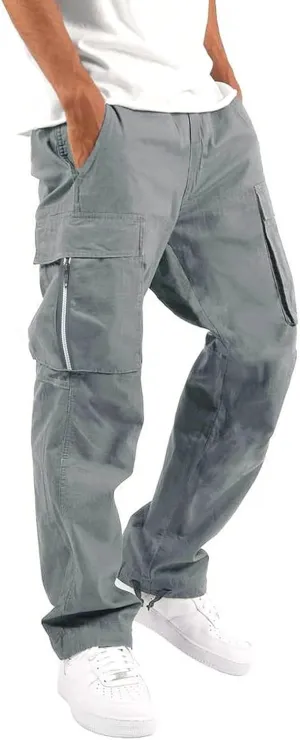 Mens Fashion Joggers Sweatpants Multi Woven Pocket Foot Rope Solid Pants Street Cargo Yoga Athletic Lounge Trousers