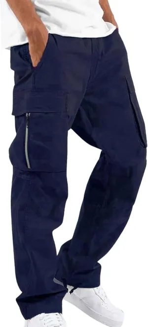 Mens Fashion Joggers Sweatpants Multi Woven Pocket Foot Rope Solid Pants Street Cargo Yoga Athletic Lounge Trousers