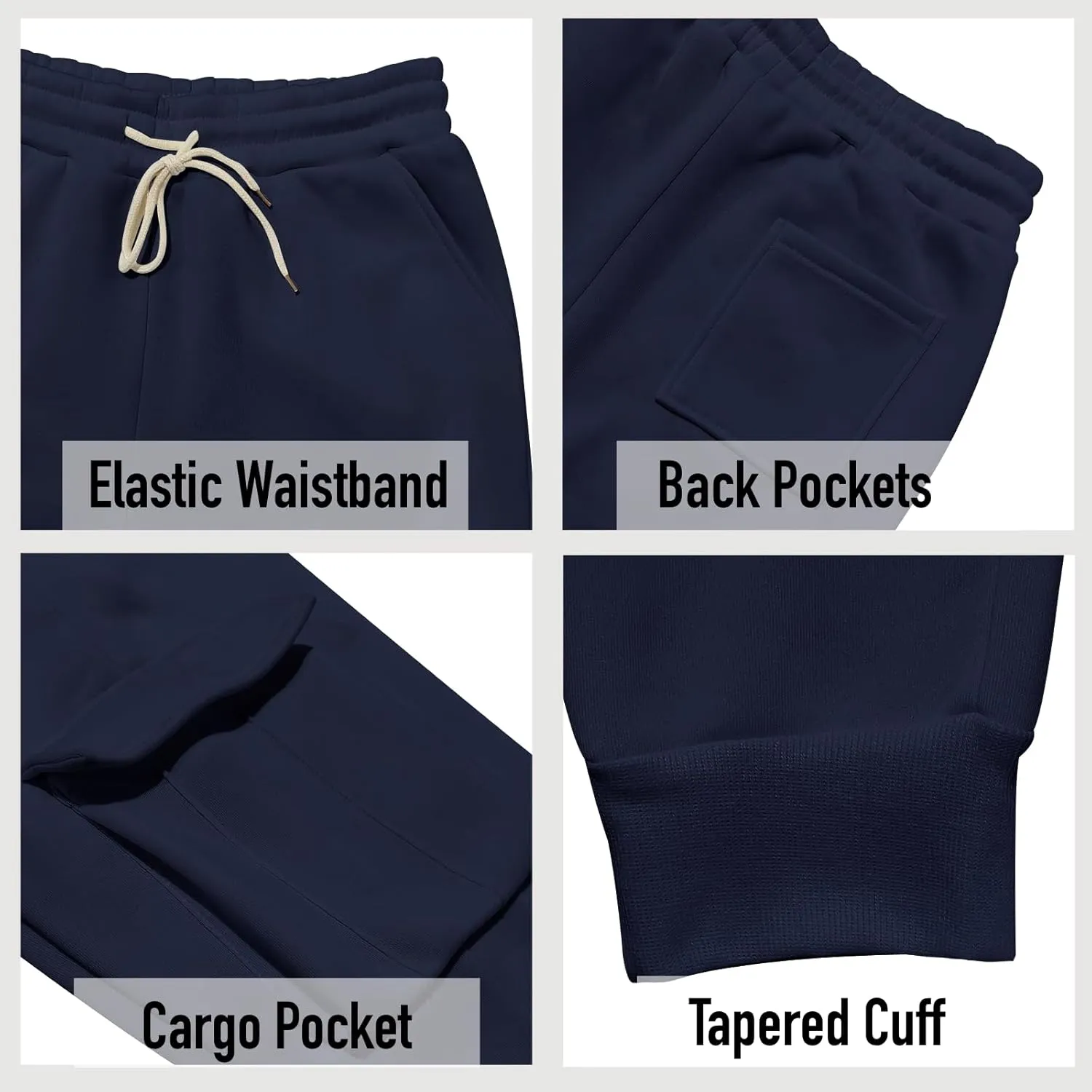 Mens Fleece Cargo Sweatpants Heavyweight Elastic Waist Pants with Pockets Baggy Drawstring Jogger Pants
