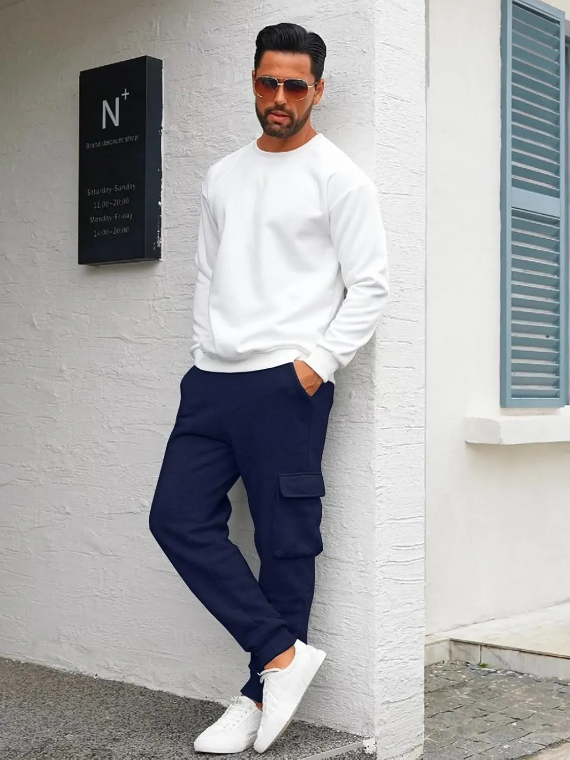 Mens Fleece Cargo Sweatpants Heavyweight Elastic Waist Pants with Pockets Baggy Drawstring Jogger Pants