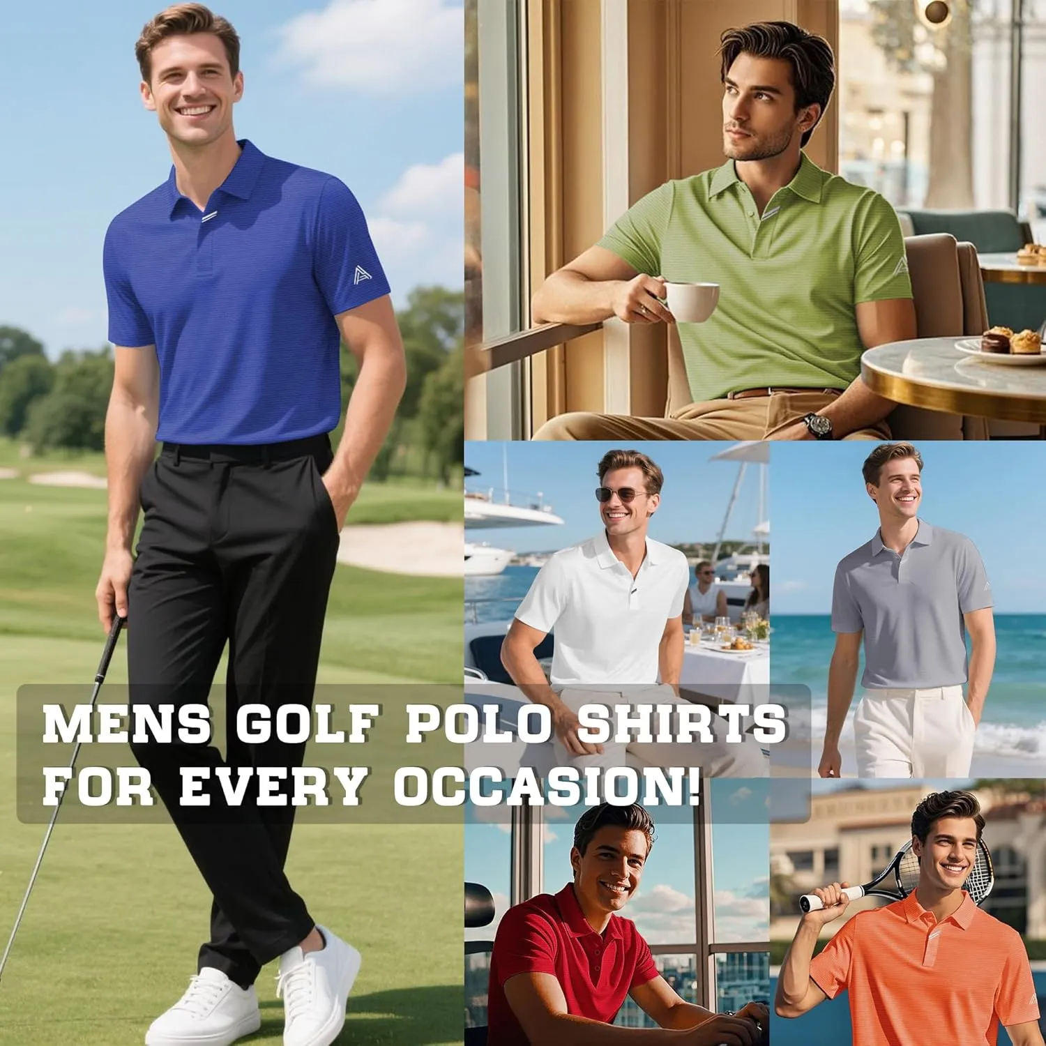Men's Golf Polo Shirts UPF 50  Short Sleeve Dri Fit Polos Stretch Performance Collared Golf Casual Work Business Wear