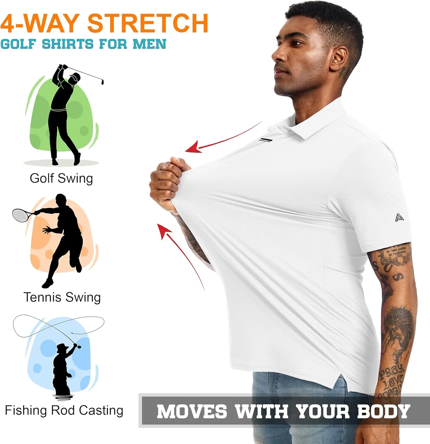 Men's Golf Polo Shirts UPF 50  Short Sleeve Dri Fit Polos Stretch Performance Collared Golf Casual Work Business Wear