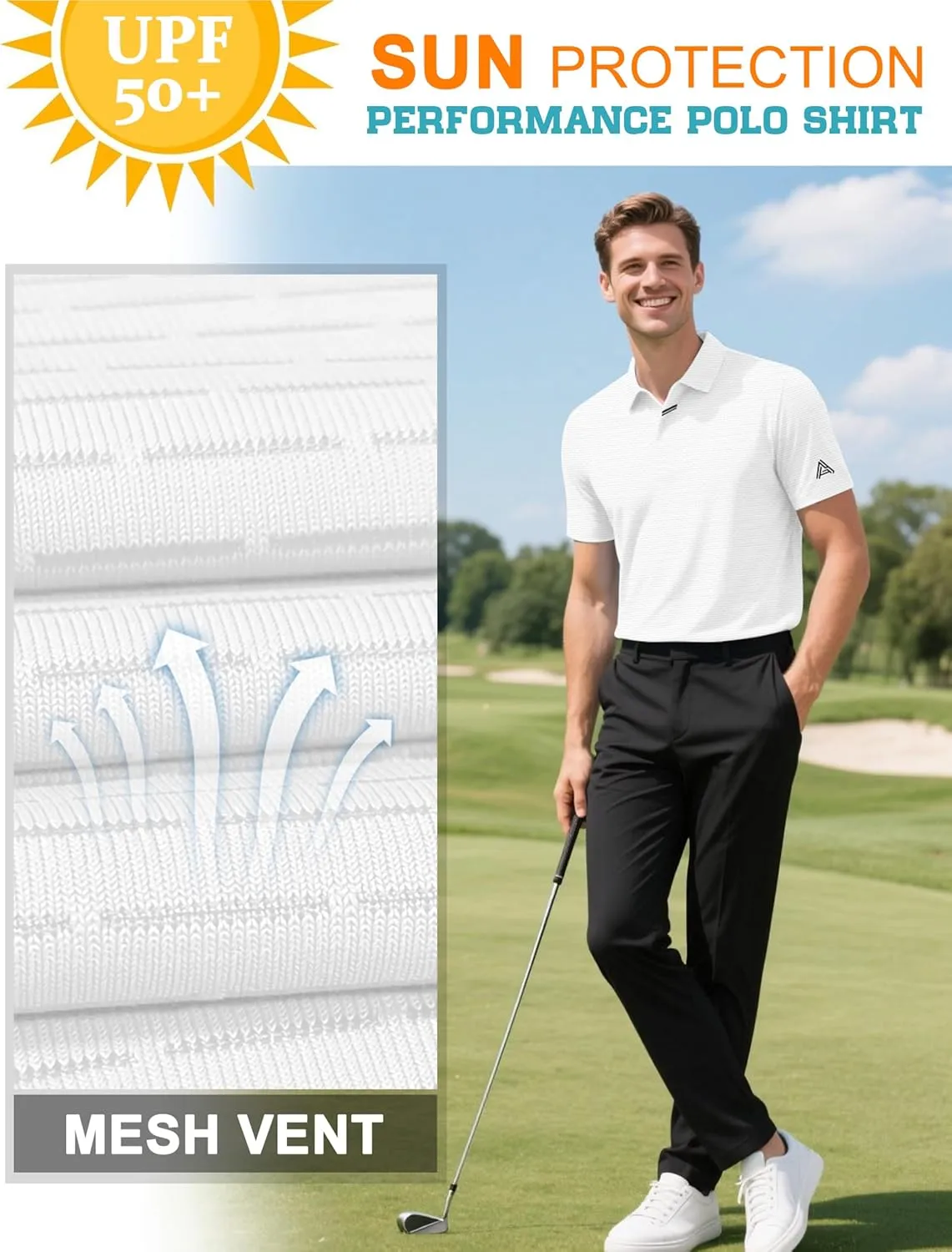 Men's Golf Polo Shirts UPF 50  Short Sleeve Dri Fit Polos Stretch Performance Collared Golf Casual Work Business Wear
