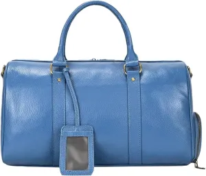 Men's Large Capacity Genuine Leather Travel Bag Soft Black Cowhide Casual Travel Luggage Large Weekend Shoulder Bag, blue(45cm)-laser