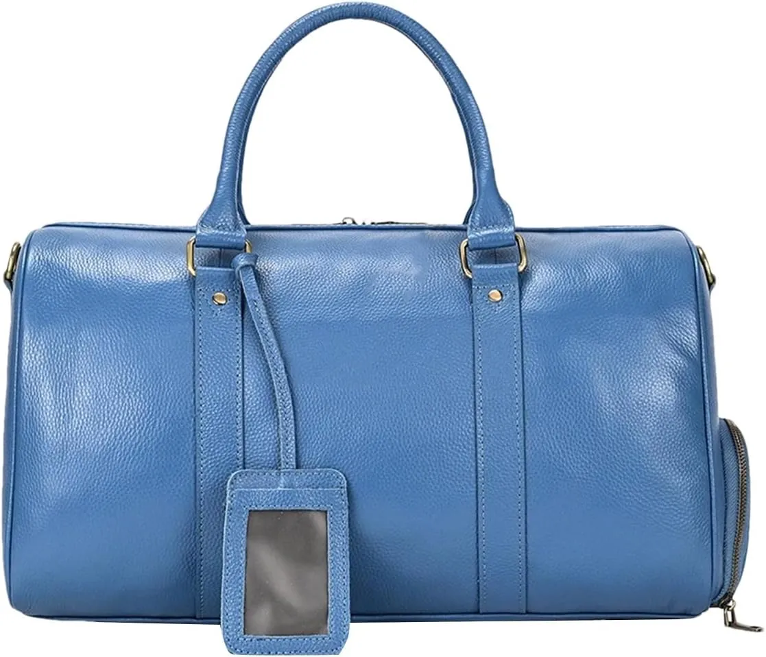 Men's Large Capacity Genuine Leather Travel Bag Soft Black Cowhide Casual Travel Luggage Large Weekend Shoulder Bag, blue(45cm)-laser