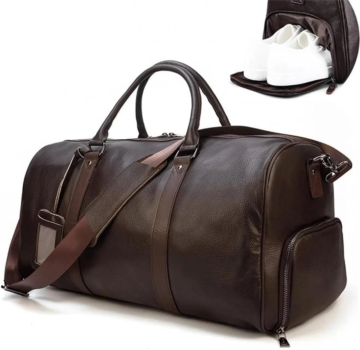 Men's Large Capacity Genuine Leather Travel Bag Soft Black Cowhide Casual Travel Luggage Large Weekend Shoulder Bag, blue(45cm)-laser