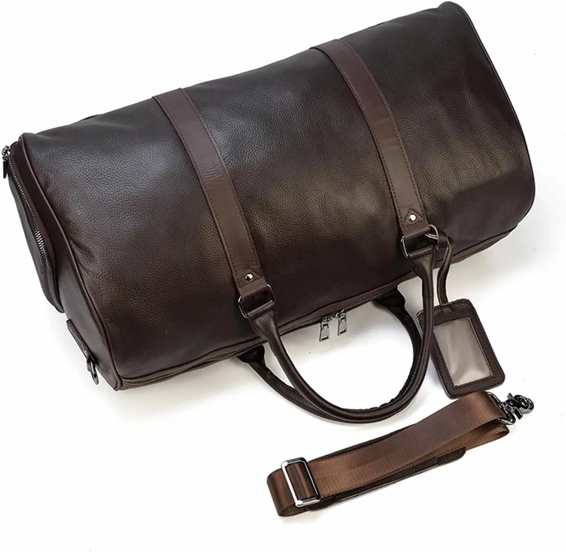 Men's Large Capacity Genuine Leather Travel Bag Soft Black Cowhide Casual Travel Luggage Large Weekend Shoulder Bag, blue(45cm)