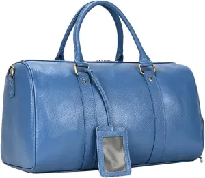 Men's Large Capacity Genuine Leather Travel Bag Soft Black Cowhide Casual Travel Luggage Large Weekend Shoulder Bag, blue(45cm)