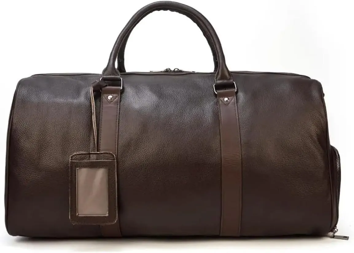 Men's Large Capacity Genuine Leather Travel Bag Soft Black Cowhide Casual Travel Luggage Large Weekend Shoulder Bag