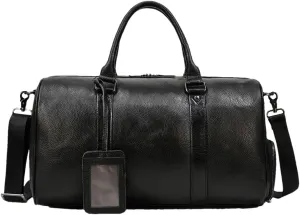Men's Large Capacity Genuine Leather Travel Bag Soft Black Cowhide Casual Travel Luggage Large Weekend Shoulder Bag