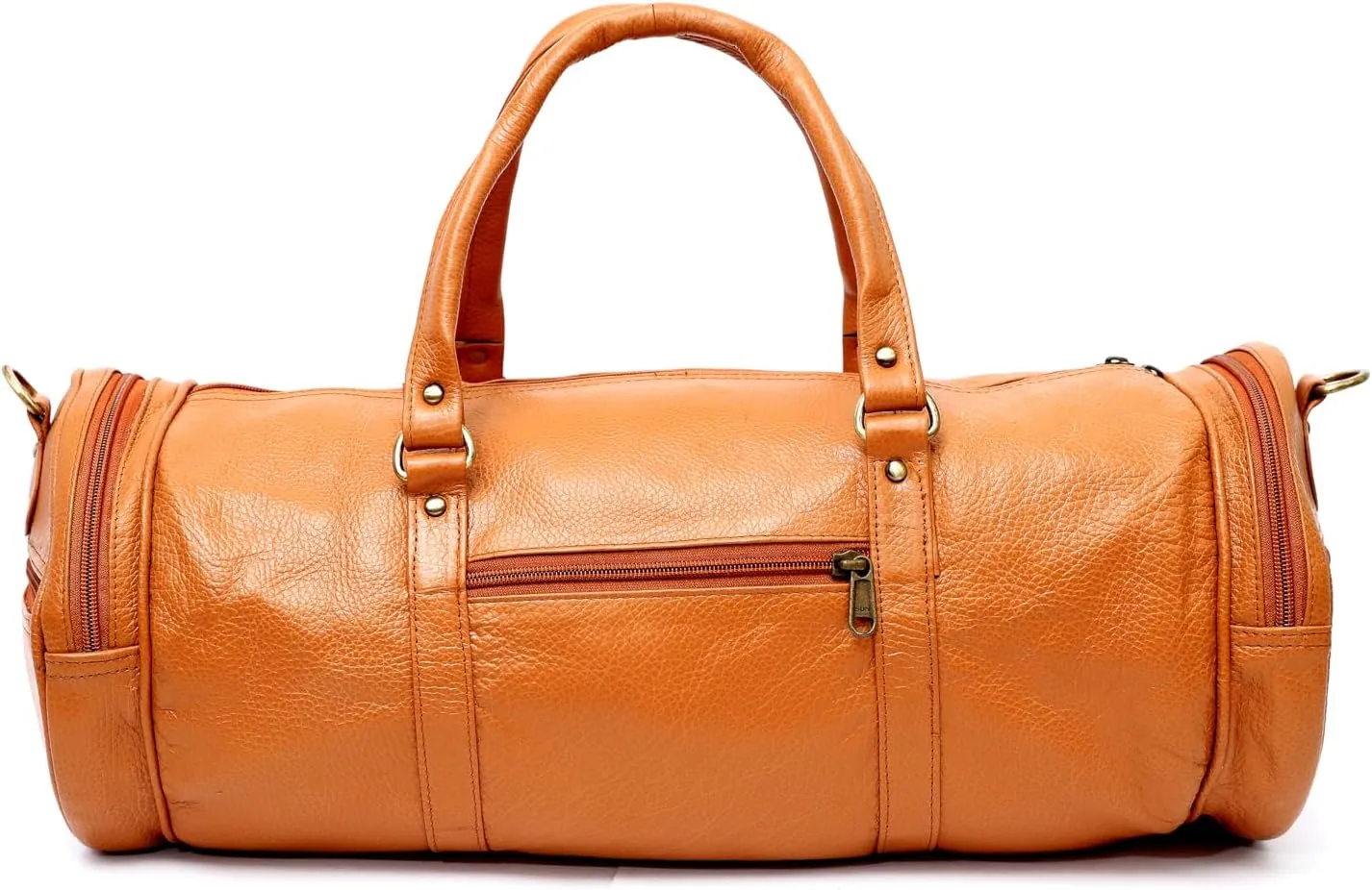 Men's Leather Duffel Travel Gym Sports Overnight Weekend Leather Bag (Light orange)