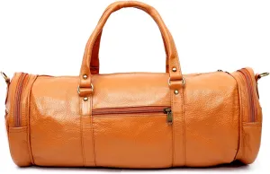 Men's Leather Duffel Travel Gym Sports Overnight Weekend Leather Bag (Light orange)