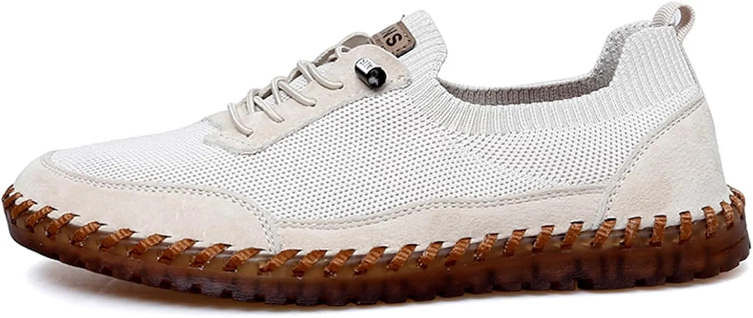 Men's Mesh Slip-On Lightweight Sneakers Handmade Breathable Soft Sole Casual Walking Shoes Comfortable Driving Shoes