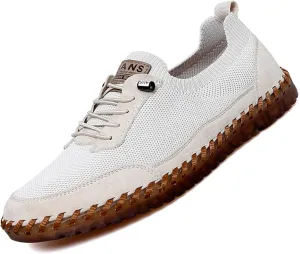 Men's Mesh Slip-On Lightweight Sneakers Handmade Breathable Soft Sole Casual Walking Shoes Comfortable Driving Shoes