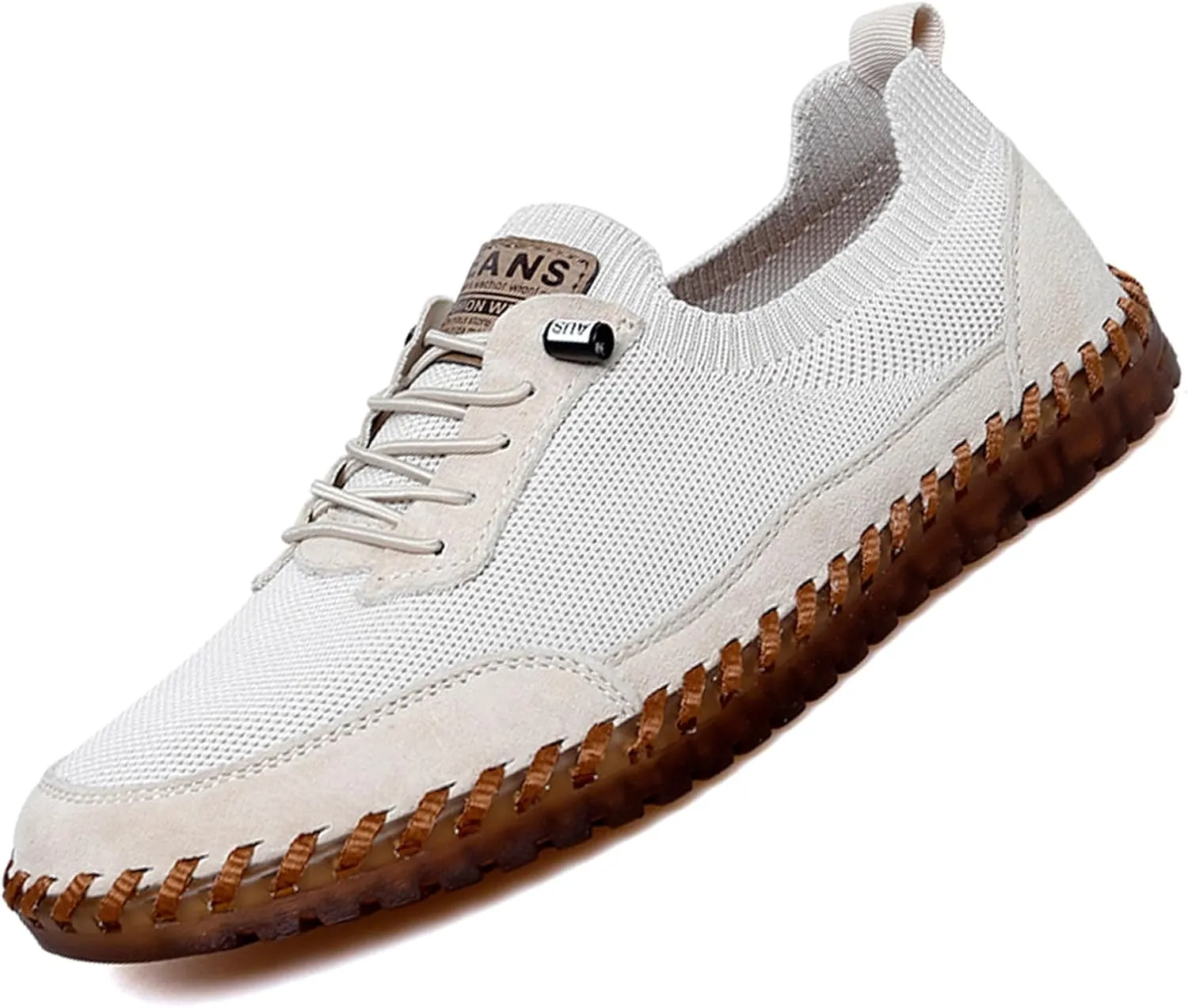 Men's Mesh Slip-On Lightweight Sneakers Handmade Breathable Soft Sole Casual Walking Shoes Comfortable Driving Shoes
