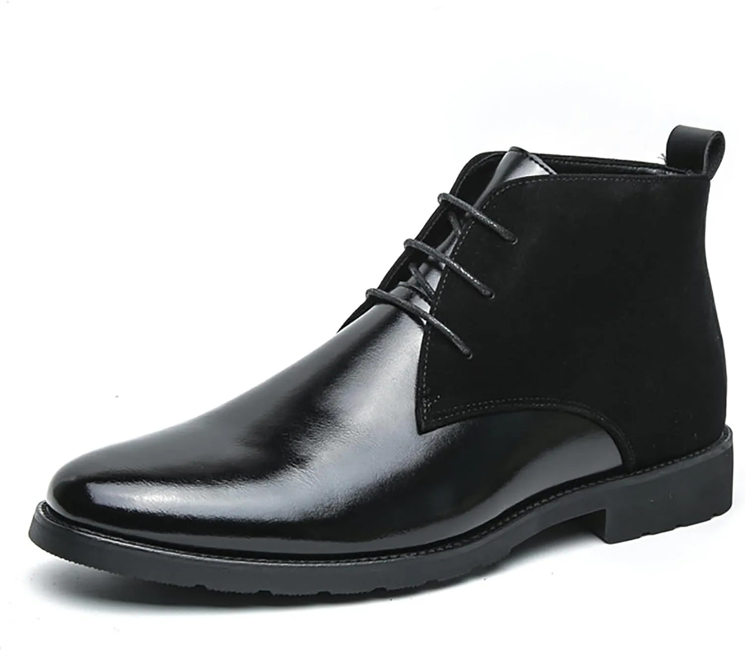 Men'S Splicing Leather Lace Up Low Heel Dress Chukka Ankle Boots Classic Fashion Comfortable Non-Slip Chunky Heel Causal Oxford Booties For Business Work Driving