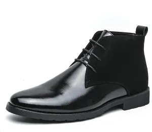 Men'S Splicing Leather Lace Up Low Heel Dress Chukka Ankle Boots Classic Fashion Comfortable Non-Slip Chunky Heel Causal Oxford Booties For Business Work Driving