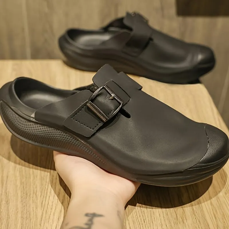 Men's Trendy Chunky Slippers With Buckle Straps, Comfy Non Slip Casual Durable