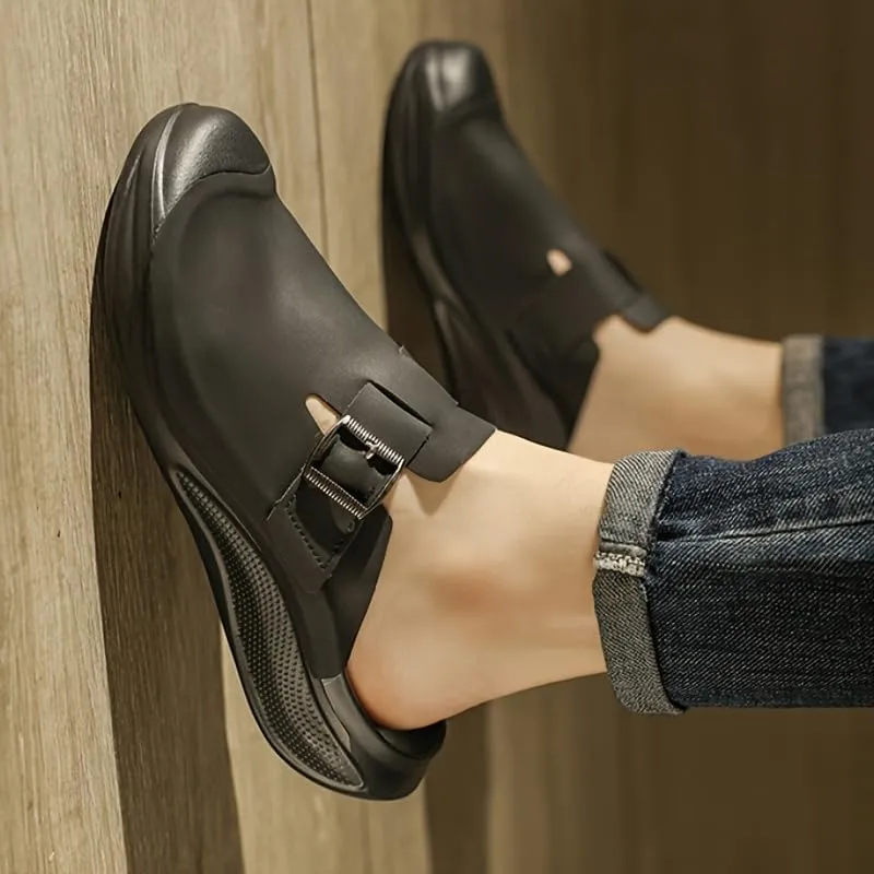 Men's Trendy Chunky Slippers With Buckle Straps, Comfy Non Slip Casual Durable