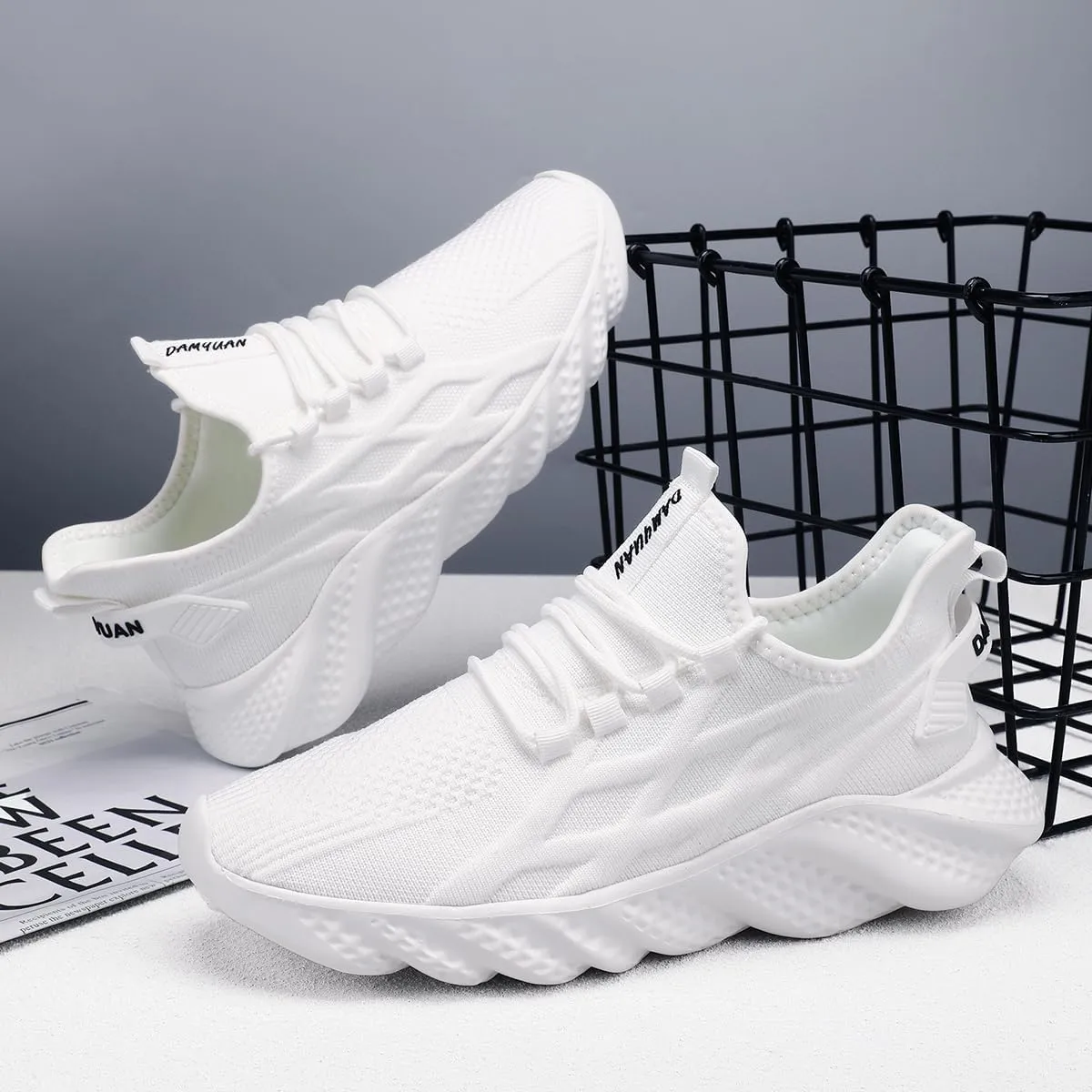 Men's Walking Running Shoes Sneakers Athletic Non Slip On Sports Tennis Fitness Shoes Casual Workout Lightweight Breathable Trainers Gym Fashion Mesh Soft Comfortable Shoe